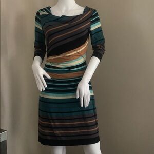LOFT Navy and Teal Striped dress 29